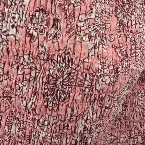 NEW House of Harlow 1960 Pink Floral Smocked Crop Top NWT White Tie Back Cotton - Picture 6 of 10